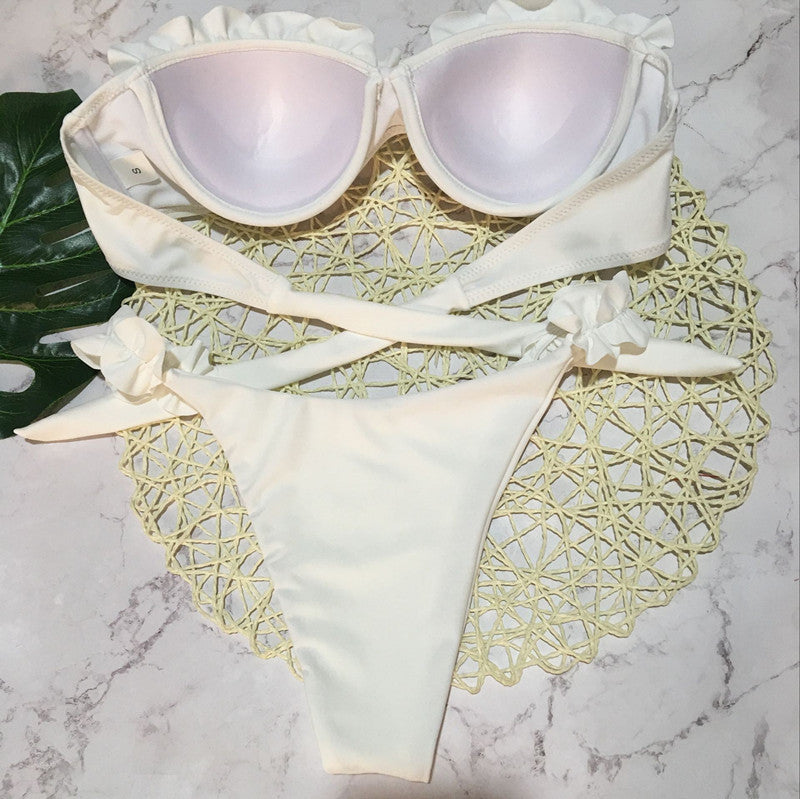 2 Piece Padded Push Up Strapless Ruffle Bra Low Waist Bikini Swimwear Set The Clothing Company Sydney