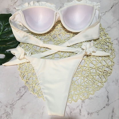 2 Piece Padded Push Up Strapless Ruffle Bra Low Waist Bikini Swimwear Set The Clothing Company Sydney
