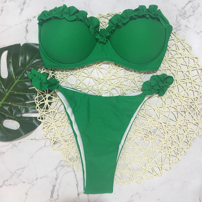 2 Piece Padded Push Up Strapless Ruffle Bra Low Waist Bikini Swimwear Set The Clothing Company Sydney