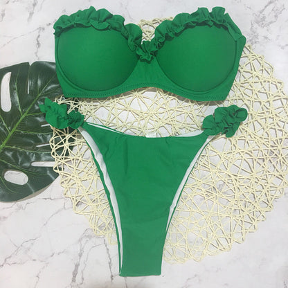 2 Piece Padded Push Up Strapless Ruffle Bra Low Waist Bikini Swimwear Set The Clothing Company Sydney
