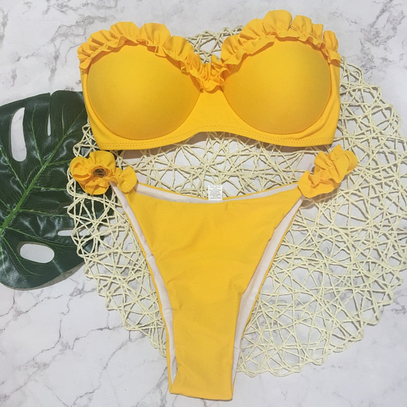 2 Piece Padded Push Up Strapless Ruffle Bra Low Waist Bikini Swimwear Set The Clothing Company Sydney