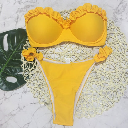 2 Piece Padded Push Up Strapless Ruffle Bra Low Waist Bikini Swimwear Set The Clothing Company Sydney