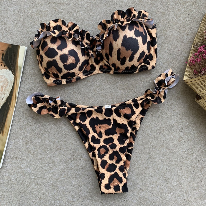 2 Piece Padded Push Up Strapless Ruffle Bra Low Waist Bikini Swimwear Set The Clothing Company Sydney