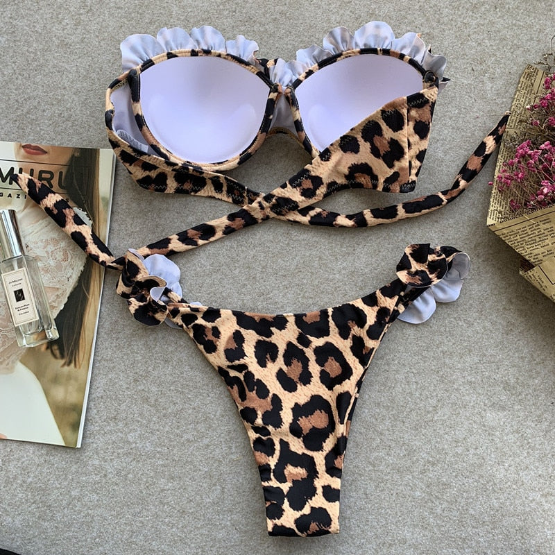 2 Piece Padded Push Up Strapless Ruffle Bra Low Waist Bikini Swimwear Set The Clothing Company Sydney