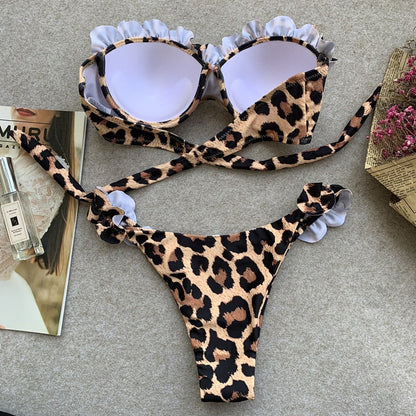 2 Piece Padded Push Up Strapless Ruffle Bra Low Waist Bikini Swimwear Set The Clothing Company Sydney
