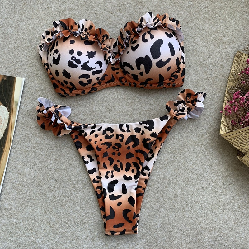 2 Piece Padded Push Up Strapless Ruffle Bra Low Waist Bikini Swimwear Set The Clothing Company Sydney