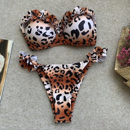 2 Piece Padded Push Up Strapless Ruffle Bra Low Waist Bikini Swimwear Set The Clothing Company Sydney