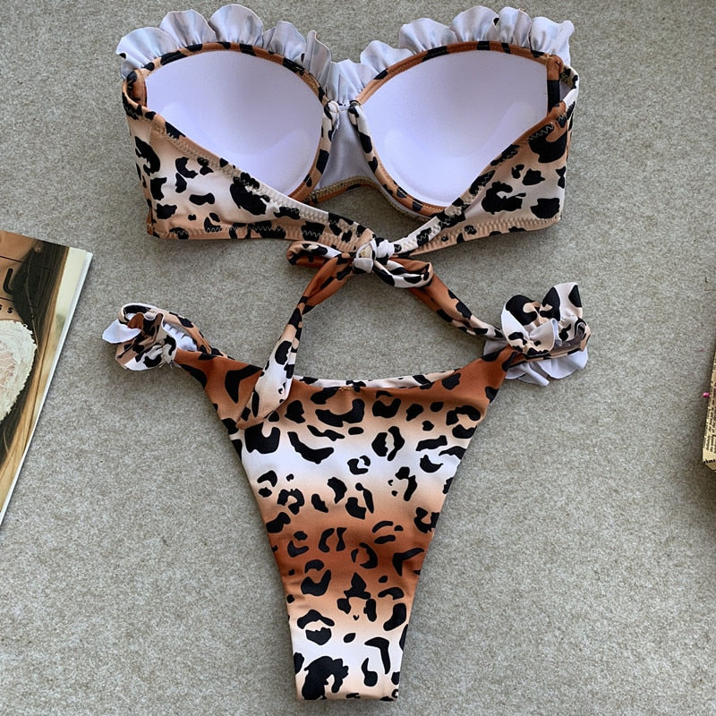 2 Piece Padded Push Up Strapless Ruffle Bra Low Waist Bikini Swimwear Set The Clothing Company Sydney