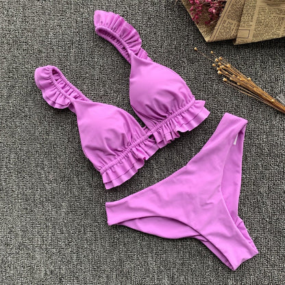 2 Piece Padded Push Up Strapless Ruffle Bra Low Waist Bikini Swimwear Set The Clothing Company Sydney
