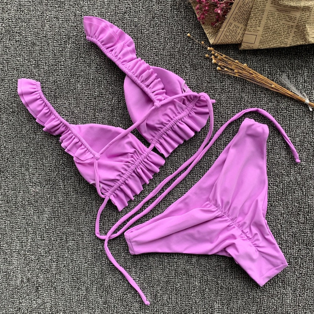 2 Piece Padded Push Up Strapless Ruffle Bra Low Waist Bikini Swimwear Set The Clothing Company Sydney