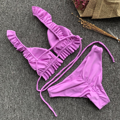 2 Piece Padded Push Up Strapless Ruffle Bra Low Waist Bikini Swimwear Set The Clothing Company Sydney