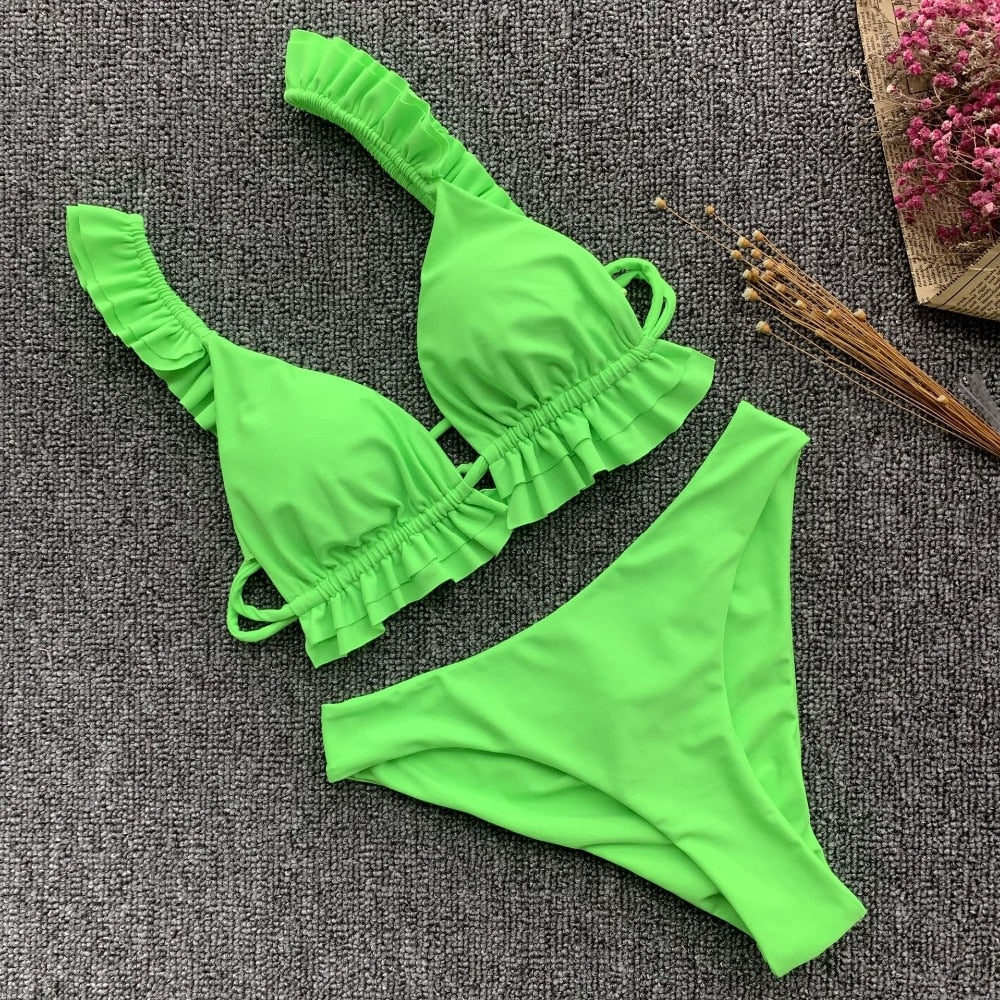 2 Piece Padded Push Up Strapless Ruffle Bra Low Waist Bikini Swimwear Set The Clothing Company Sydney
