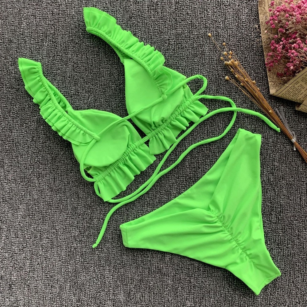 2 Piece Padded Push Up Strapless Ruffle Bra Low Waist Bikini Swimwear Set The Clothing Company Sydney