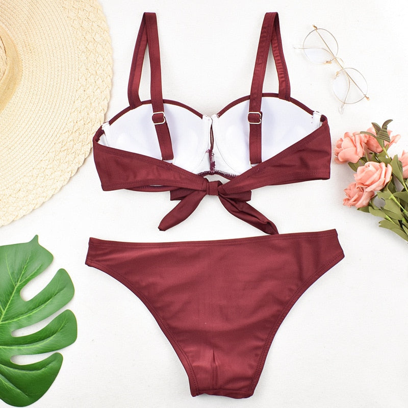 2 Piece Padded Push Up Strapless Ruffle Bra Low Waist Bikini Swimwear Set The Clothing Company Sydney