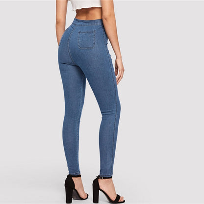 Solid Skinny Spring Autumn Skinny Stretchy Blue Navy High Waist Denim Jeans The Clothing Company Sydney