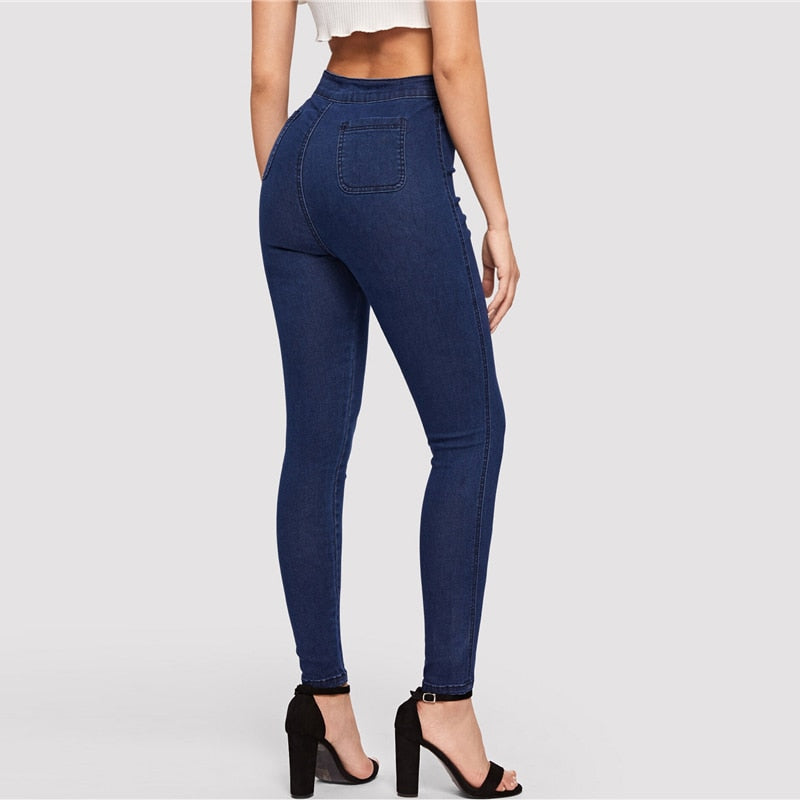 Solid Skinny Spring Autumn Skinny Stretchy Blue Navy High Waist Denim Jeans The Clothing Company Sydney