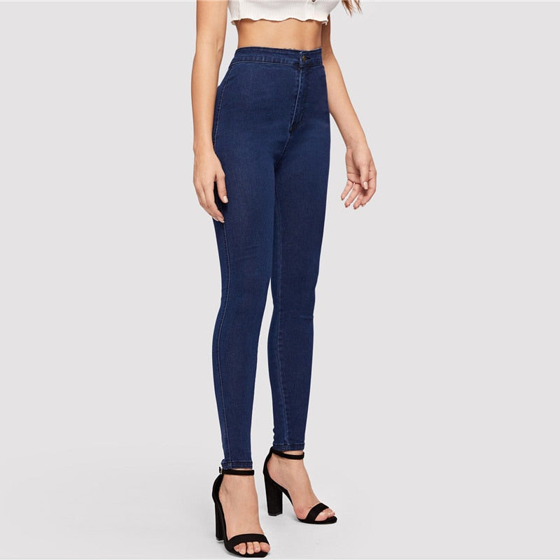 Solid Skinny Spring Autumn Skinny Stretchy Blue Navy High Waist Denim Jeans The Clothing Company Sydney