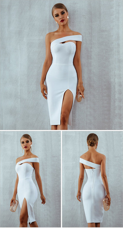 Bodycon Bandage Summer Sexy Elegant Black One Shoulder Midi Celebrity Runway Party Dress The Clothing Company Sydney