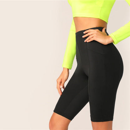 Black Solid High Waist Solid Cycling Athleisure Crop Fitness Short Summer Ladies Basics Workout Leggings The Clothing Company Sydney