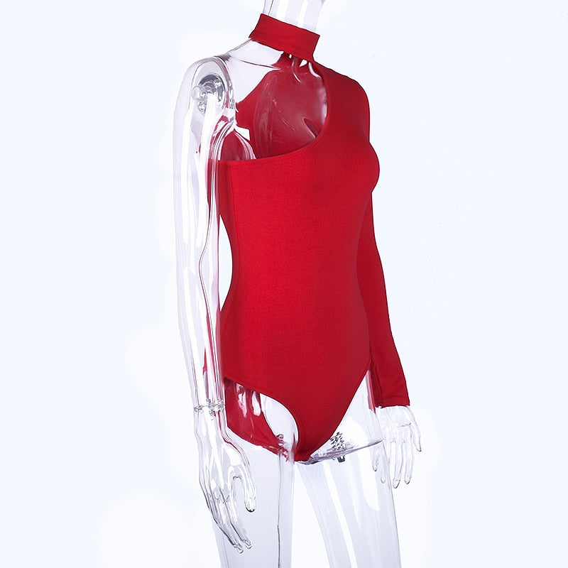 Cotton halter one shoulder Choker Long Sleeve bodysuit The Clothing Company Sydney