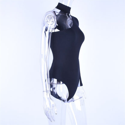 Cotton halter one shoulder Choker Long Sleeve bodysuit The Clothing Company Sydney