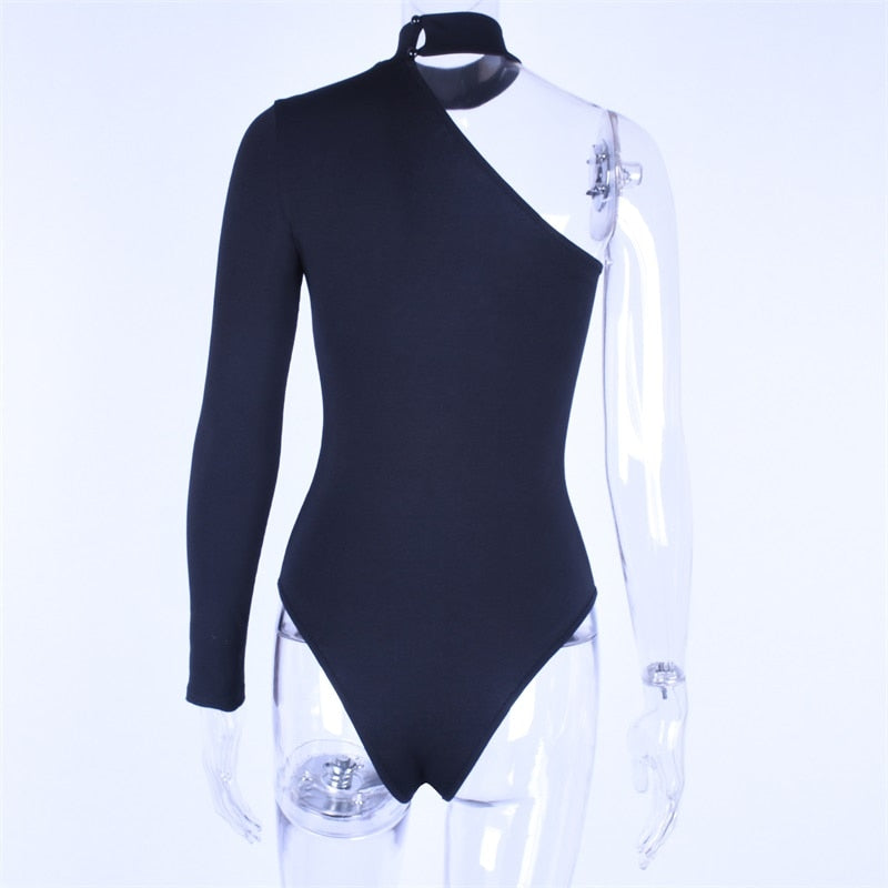 Cotton halter one shoulder Choker Long Sleeve bodysuit The Clothing Company Sydney