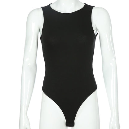 Black Sleeveless Ribbed Knitted Summer Solid Basic Bodycon Jumpsuit Body Women Fashion Bodysuit The Clothing Company Sydney