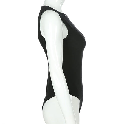 Black Sleeveless Ribbed Knitted Summer Solid Basic Bodycon Jumpsuit Body Women Fashion Bodysuit The Clothing Company Sydney