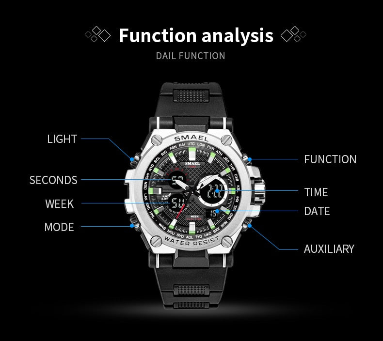 Men's Sport watch LED 50m water Resistant digital Multifunction Quartz Wristwatches The Clothing Company Sydney