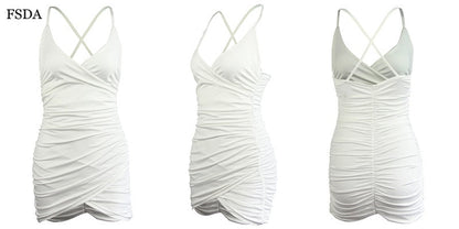 Deep V Neck Bodycon Backless Ruched Side Slit Back Cross Spaghetti Strap Summer Club Mini Party Dresses The Clothing Company Sydney