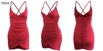 Deep V Neck Bodycon Backless Ruched Side Slit Back Cross Spaghetti Strap Summer Club Mini Party Dresses The Clothing Company Sydney