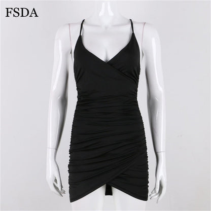 Deep V Neck Bodycon Backless Ruched Side Slit Back Cross Spaghetti Strap Summer Club Mini Party Dresses The Clothing Company Sydney