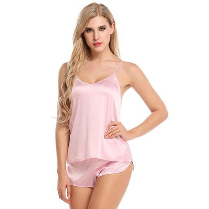 Summer Sleepwear Pyjamas Set Solid Adjustable Strap Cami Top Shorts Satin Loose Female Nightwear The Clothing Company Sydney