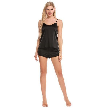 Summer Sleepwear Pyjamas Set Solid Adjustable Strap Cami Top Shorts Satin Loose Female Nightwear The Clothing Company Sydney