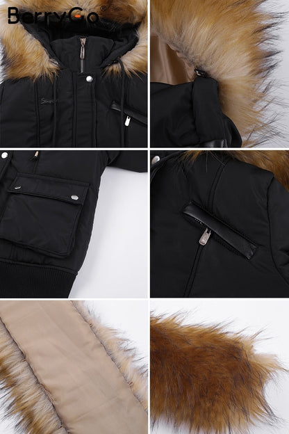 Hooded Fur Waist Length Zipper Front Bomber Jacket in 3 Colours The Clothing Company Sydney
