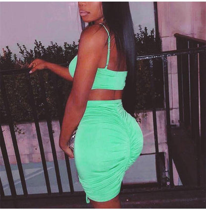 2 Piece Set Women Green Summer Outfits Ruched Tight Sexy Two Piece Set Crop Top And Skirt Set Club Wear Matching Sets The Clothing Company Sydney