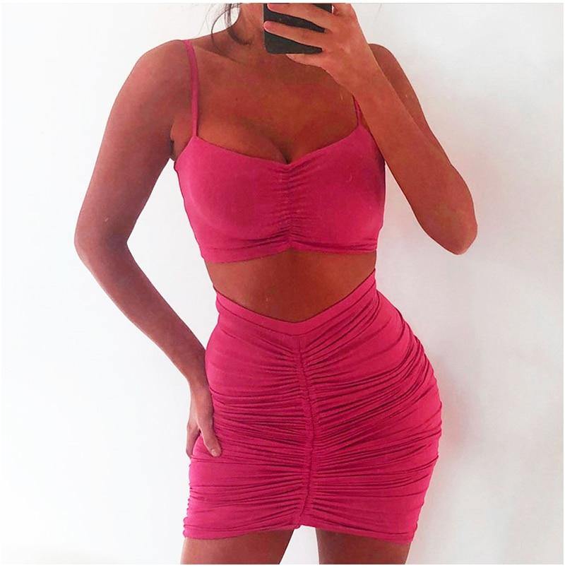 2 Piece Set Women Green Summer Outfits Ruched Tight Sexy Two Piece Set Crop Top And Skirt Set Club Wear Matching Sets The Clothing Company Sydney