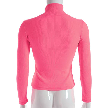 Autumn Winter turtleneck long sleeve neon green t-shirts knitted neon top tee shirt basic Top The Clothing Company Sydney