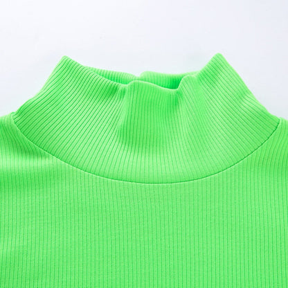 Autumn Winter turtleneck long sleeve neon green t-shirts knitted neon top tee shirt basic Top The Clothing Company Sydney
