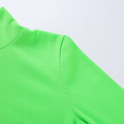 Autumn Winter turtleneck long sleeve neon green t-shirts knitted neon top tee shirt basic Top The Clothing Company Sydney