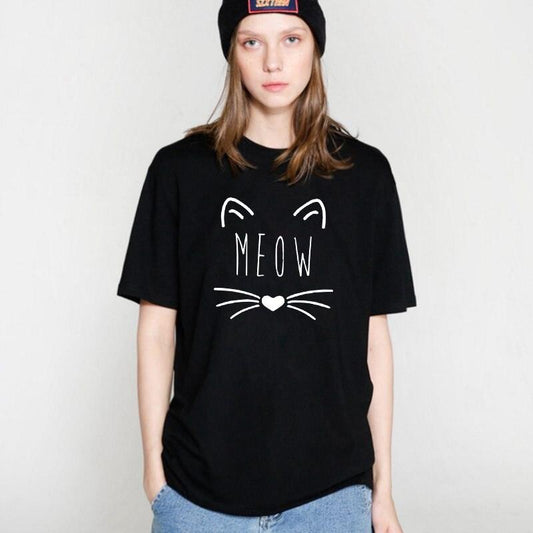 100% Cotton Meow Print Women Cat Casual Funny Shirt Top Tee Hipster T-Shirt The Clothing Company Sydney