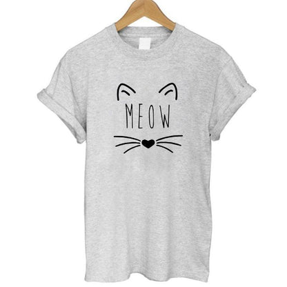 100% Cotton Meow Print Women Cat Casual Funny Shirt Top Tee Hipster T-Shirt The Clothing Company Sydney