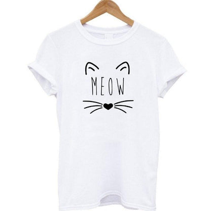 100% Cotton Meow Print Women Cat Casual Funny Shirt Top Tee Hipster T-Shirt The Clothing Company Sydney