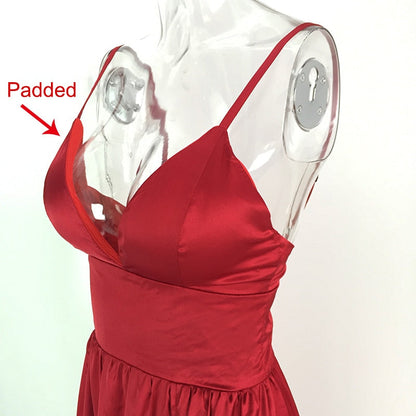 Sexy High Split Long Party V Neck Strappy Padded Red Navy Green Satin Summer Backless Hollow Out Dress The Clothing Company Sydney