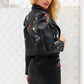 Embroidery faux leather coat Motorcycle zipper wine red leather jacket women Fashion cool outerwear winter jacket The Clothing Company Sydney