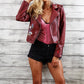 Embroidery faux leather coat Motorcycle zipper wine red leather jacket women Fashion cool outerwear winter jacket The Clothing Company Sydney