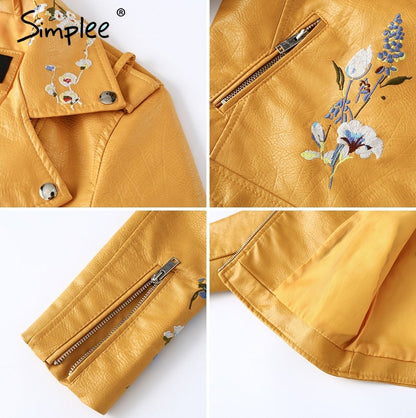 Embroidery faux leather coat Motorcycle zipper wine red leather jacket women Fashion cool outerwear winter jacket The Clothing Company Sydney