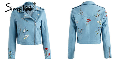 Embroidery faux leather coat Motorcycle zipper wine red leather jacket women Fashion cool outerwear winter jacket The Clothing Company Sydney