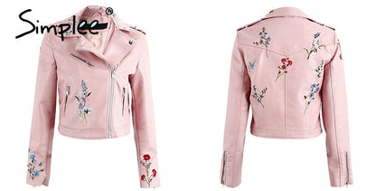 Embroidery faux leather coat Motorcycle zipper wine red leather jacket women Fashion cool outerwear winter jacket The Clothing Company Sydney