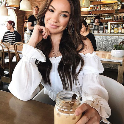 Fashion white chiffon blouse shirt off shoulder sexy crop tops ruffles pull sleeve top The Clothing Company Sydney